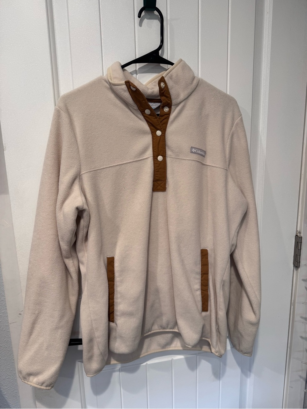 Columbia Men’s Cream Fleece Snap Pullover with Brown Trim